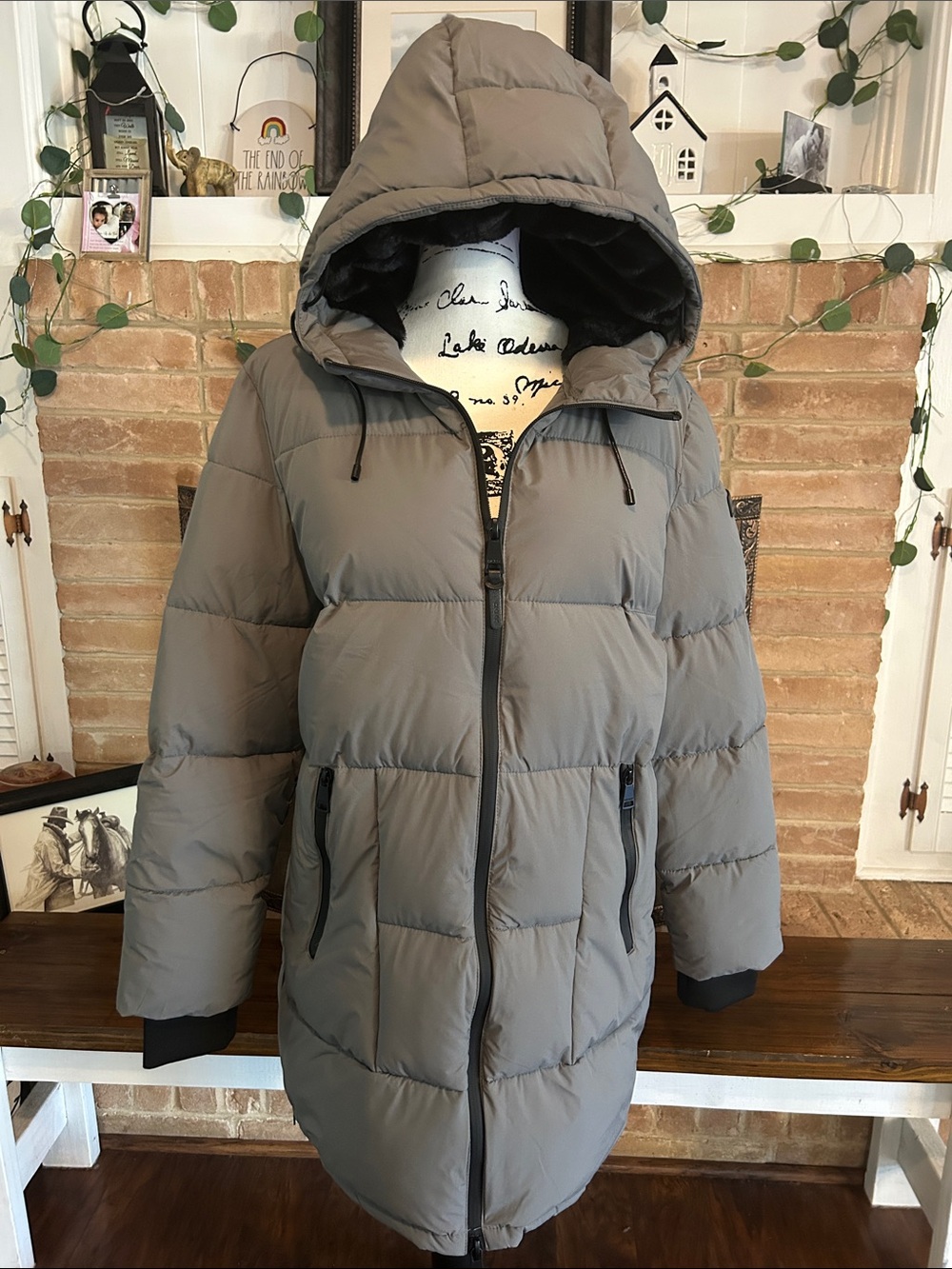 DKNY Womens Hooded Parka Puffer Jacket
